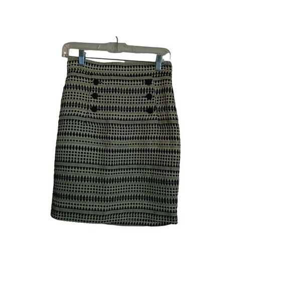 H&M Novelty Print Black White Geo Print Button Detail Mini Skirt Women Sz 6 - Picture 1 of 5